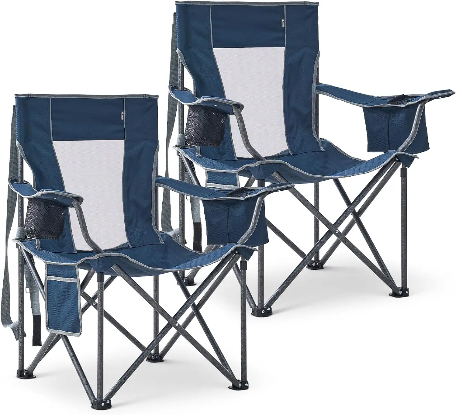 2 Pack Oversized Camping Chairs, Folding Outdoor Chair Support 400 Lb, Blue | Lightweight Lawn Chairs with Cup Holders, Side
