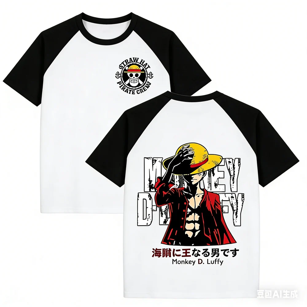 Camiseta para niños de Monkey D. Luffy, camiseta con estampado de anime de la tripulación pirata con sombrero de paja, camiseta informal de algodón unisex, mercancía de anime japonés