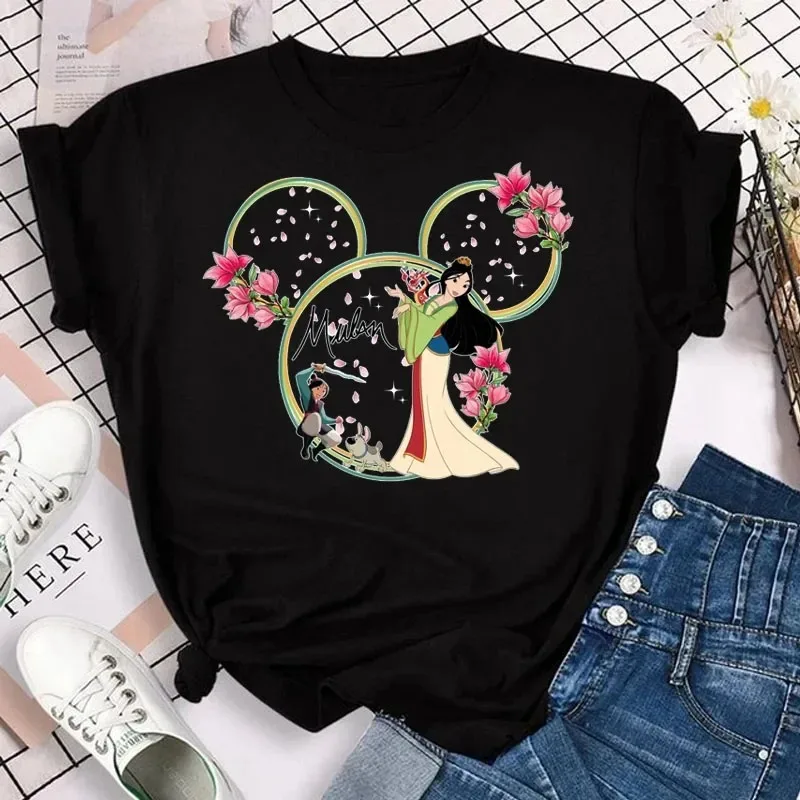 Mulan Princess Print All-match T-shirt Mickey Casual Fashion Short-sleeved T-shirt Girl Streetwear Short-sleeved Clothes Top