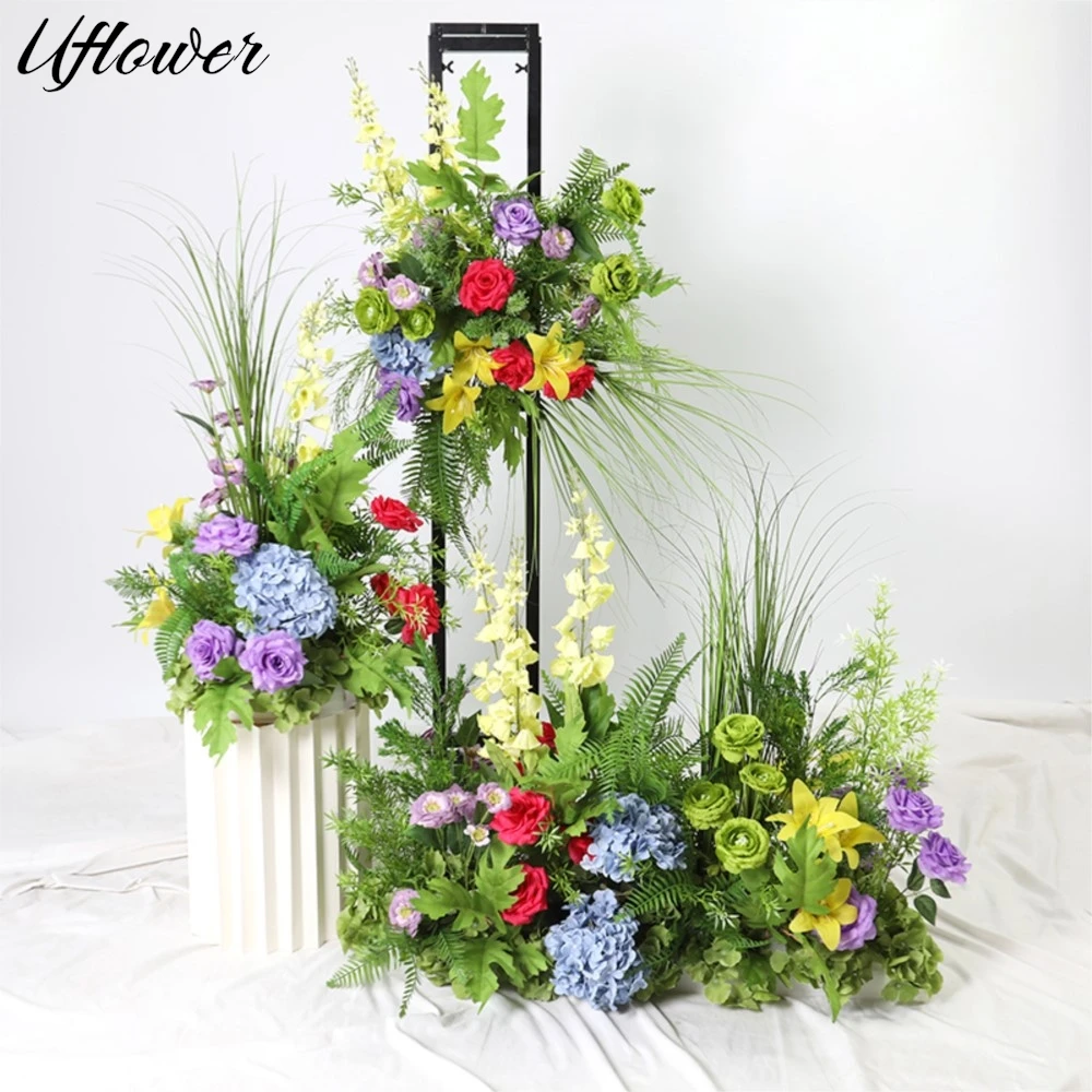 

Uflower 3pcs Artificial Flower Rose Greenery Wedding Decoration Table Center Flowers Backdrop Wall Arch Decor Event Party Props