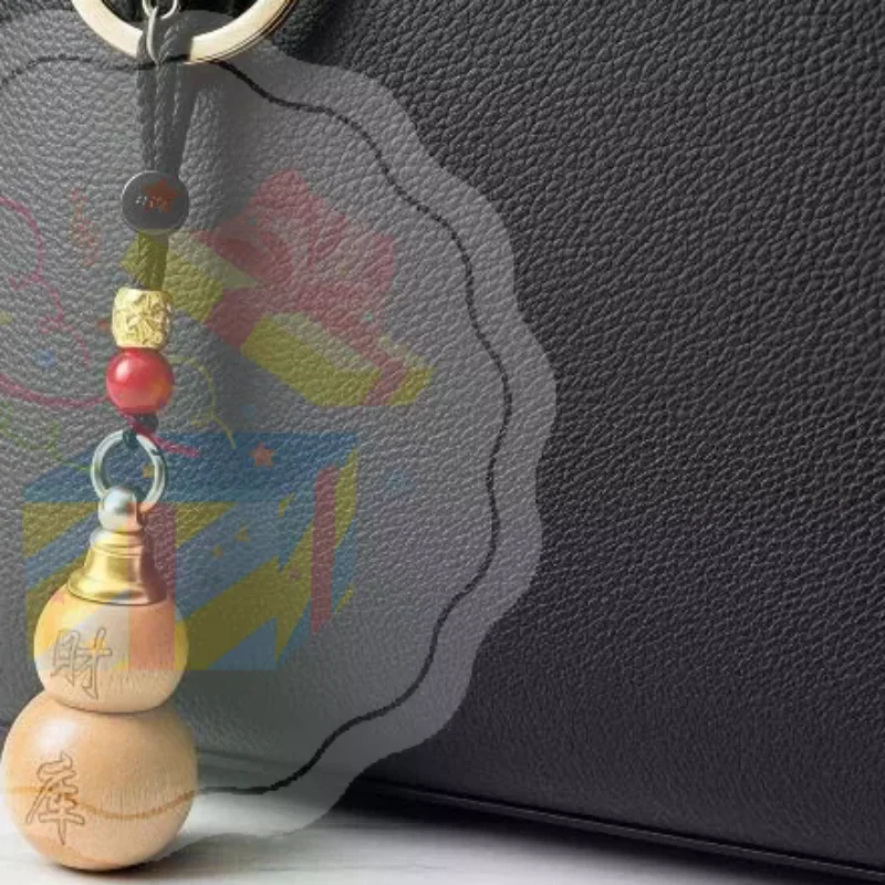 Paulownia Wood Wealth Blessing Gourd Keychain 1Pcs Handmade Lucky Pendant for Car Key Bag Home Decor Holiday Gift