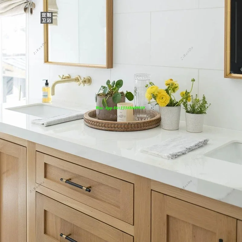 American Villa Country Style Bathroom Cabinet Combination Solid Wood Custom Washing Table Bathroom Floor Wash Basin