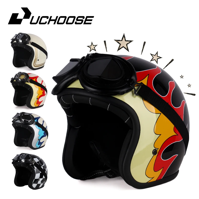 Casco de motocicleta clásico, abierto, Vintage, estilo alemán, cuatro estaciones, 3/4