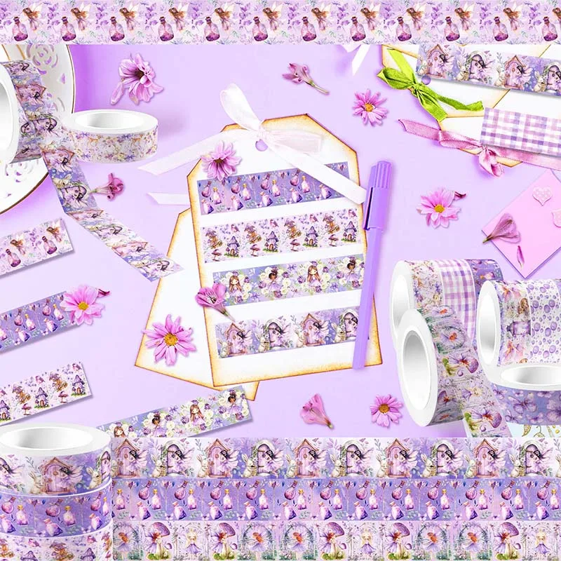 12 rolls -500cm Butterfly, Mushroom Flower Theme and Paper Tape, DIY Scrapbook, Handheld Material Decoration
