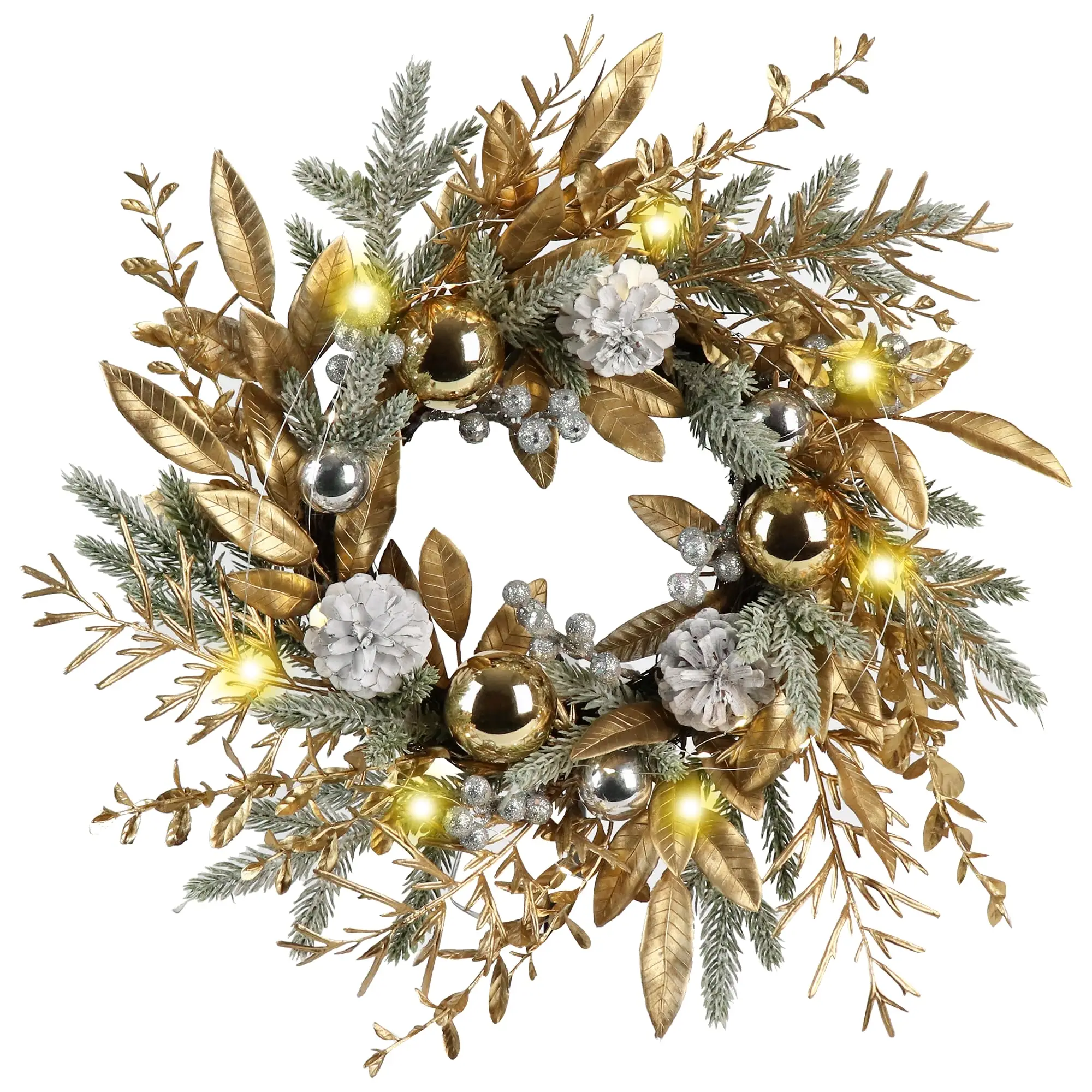 50cm Golden Christmas Wreath Door Wreath Tree Wall Decor Christmas Ornaments Artificial Pine Cone Tree Wall Window Hanging Decor