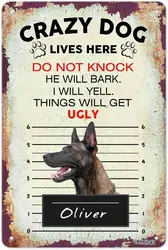 Personalized Bad Dog in Yard Warning Sign Belgian Malinois Dog Metal Sign Retro Tin Sign Aluminum Rust Free Funny Crazy Dog Liv