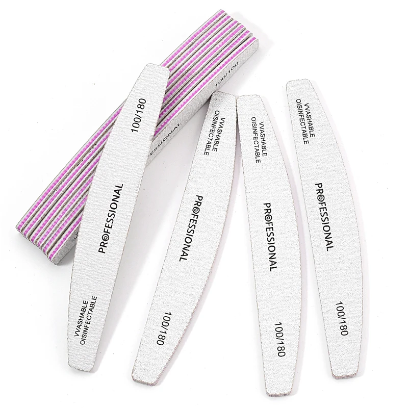 50/25 sztuk/paczka profesjonalne zmywalne pilniki do paznokci 100 do 180 Half Moon mocny papier ścierny trwały pilnik do paznokci narzędzia materiały do Manicure