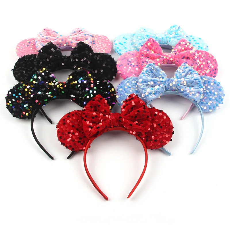 

Disney Mickey Mouse Ears Headband Colorful Scales Sequins Bows Headbands for Kids Girls Women Hair Accessories Adults Hairbands