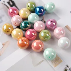 CH94 10pcs Colorful Straight Hole Round Bead 16mm Seven Color Plated with AB Loose Bead Acrylic DIY Jewelry Handmade Accessories