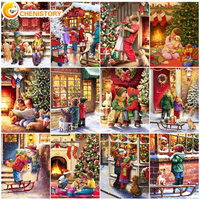 

CHENISTORY Christmas Oil Painting By Numbers Kid Scenery DIY Paint By Numbers Digital Painting For Home Decor Drawing By Numbers