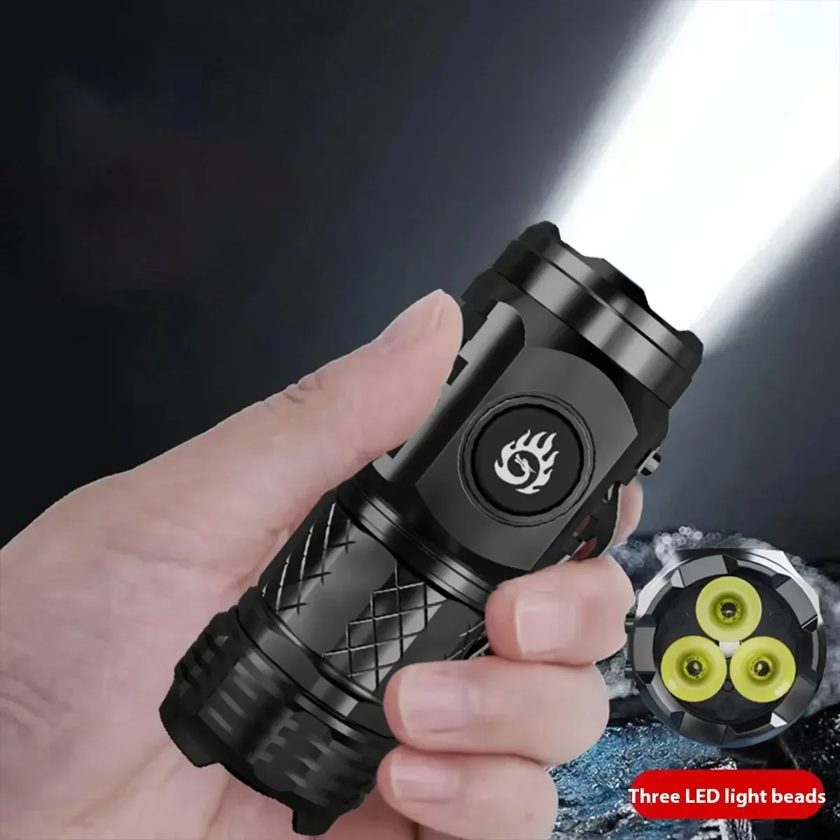 Portable High Brightness 3 LED Flashlight Type-c Charging Power Display Multifunctional Mini Outdoor Light Use Fishing Camping