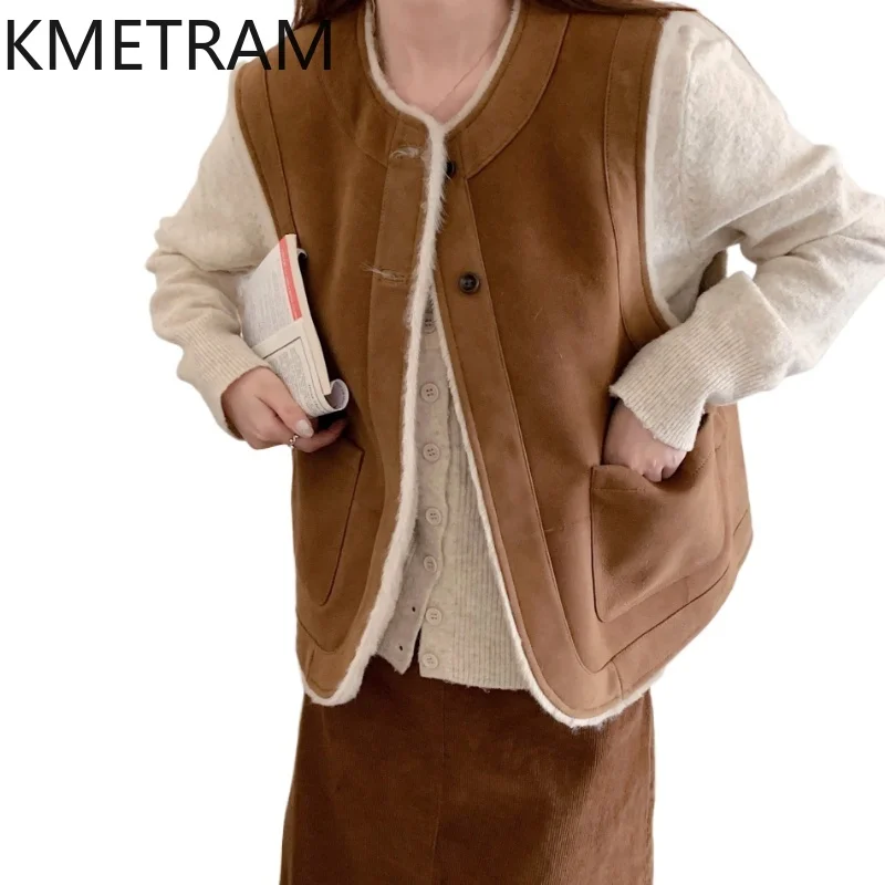 Kmram 100% lã de pele de carneiro natural dupla face jaqueta mulher camelo profundo casaco de pele real roupas de inverno 2025 ropa mujer