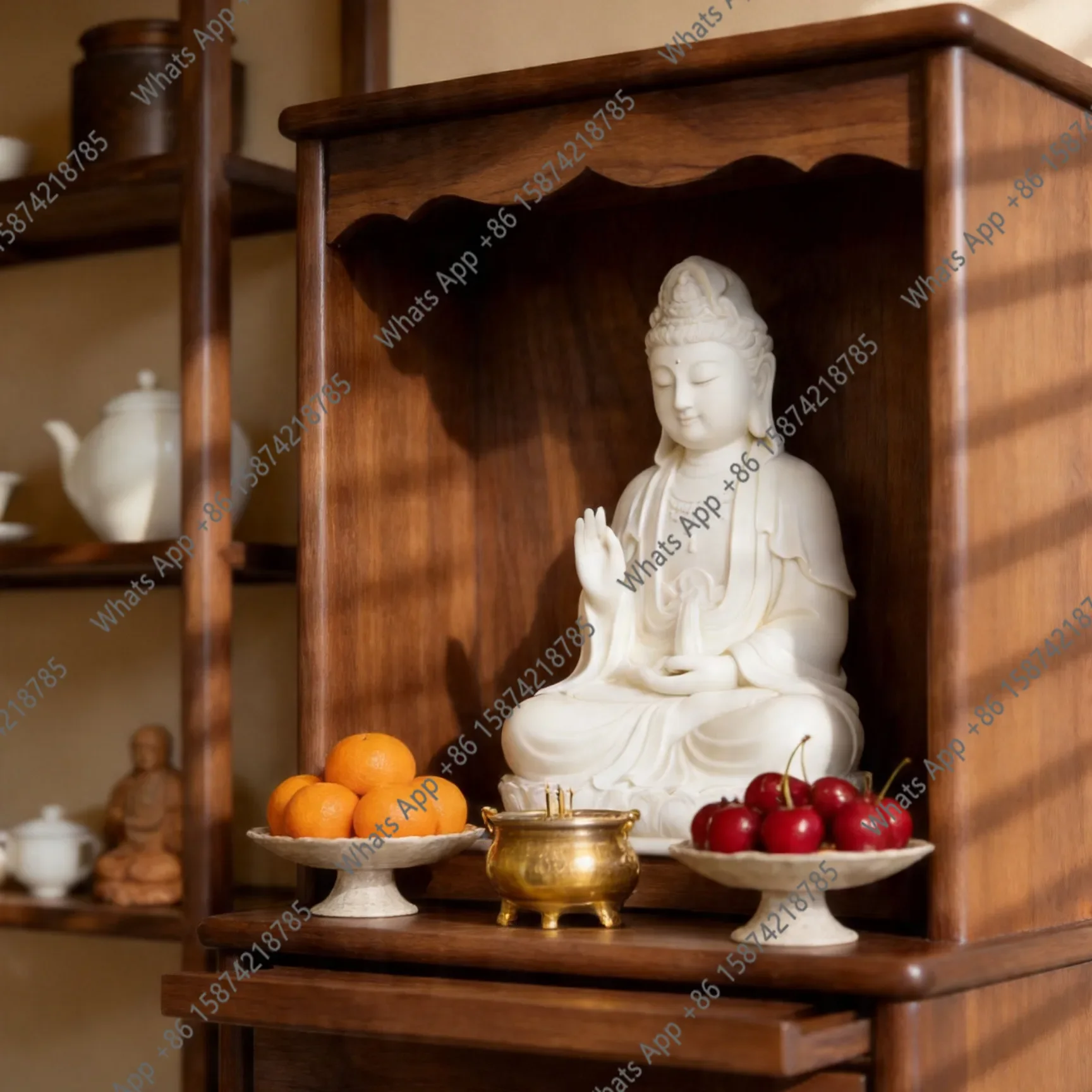 X30 New Chinese-style Solid Wood Double-layer Floor-to-ceiling Buddhist Niche Cabinet Household Buddhist Temple Table For Incens