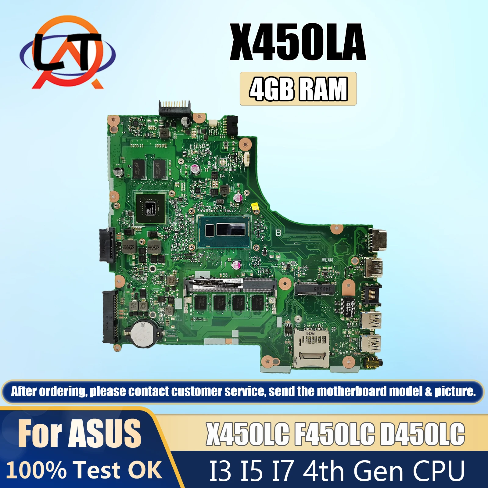 X450LA For ASUS laptop board X450LC F450LC D450LC K450LC P450LC A450L K450L Y481L Notebook Mainboard i3 i5 i7 4th Gen CPU 4G RAM