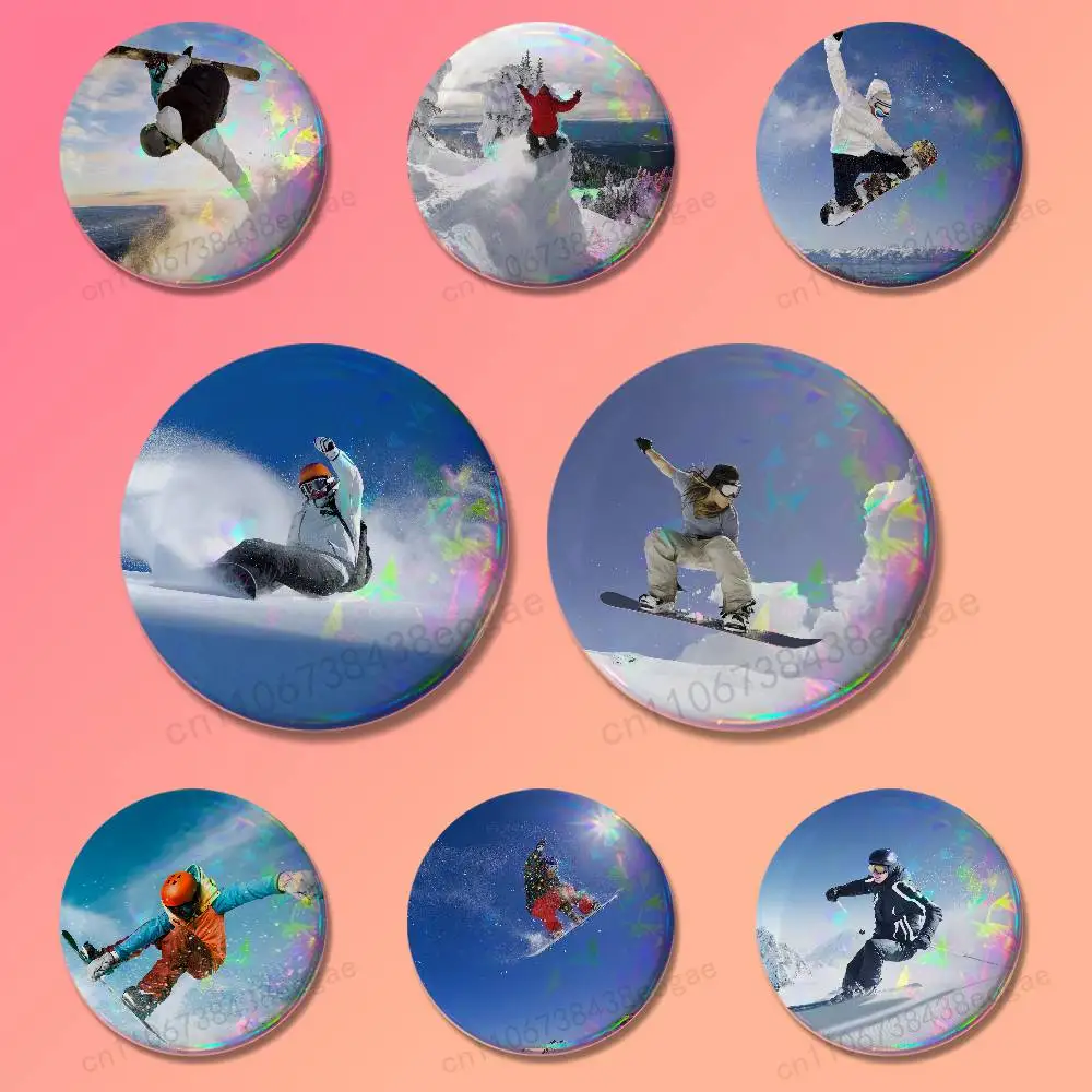 Insignias deportivas de snowboard 25 32 44 58 75 mm redondo Cosplay Pin bolsa decoración Fans recoger amigos regalos broche recuerdo