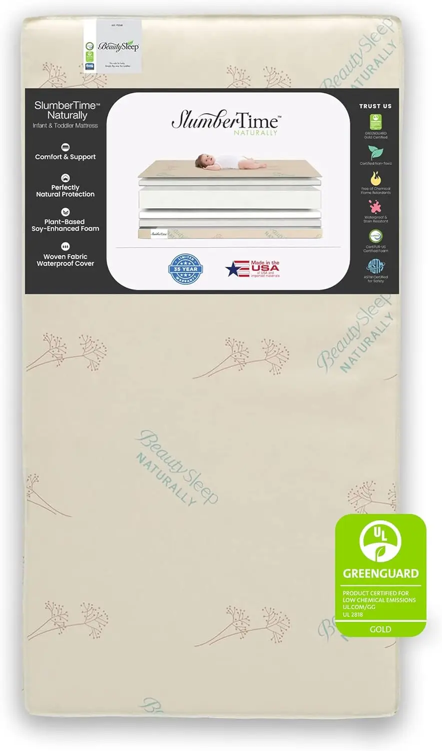 Simmons Kids SlumberTime Naturally 2-Stage Premium Plant-Based Soy Foam Baby Crib Mattress & Toddler Mattress - Waterproof