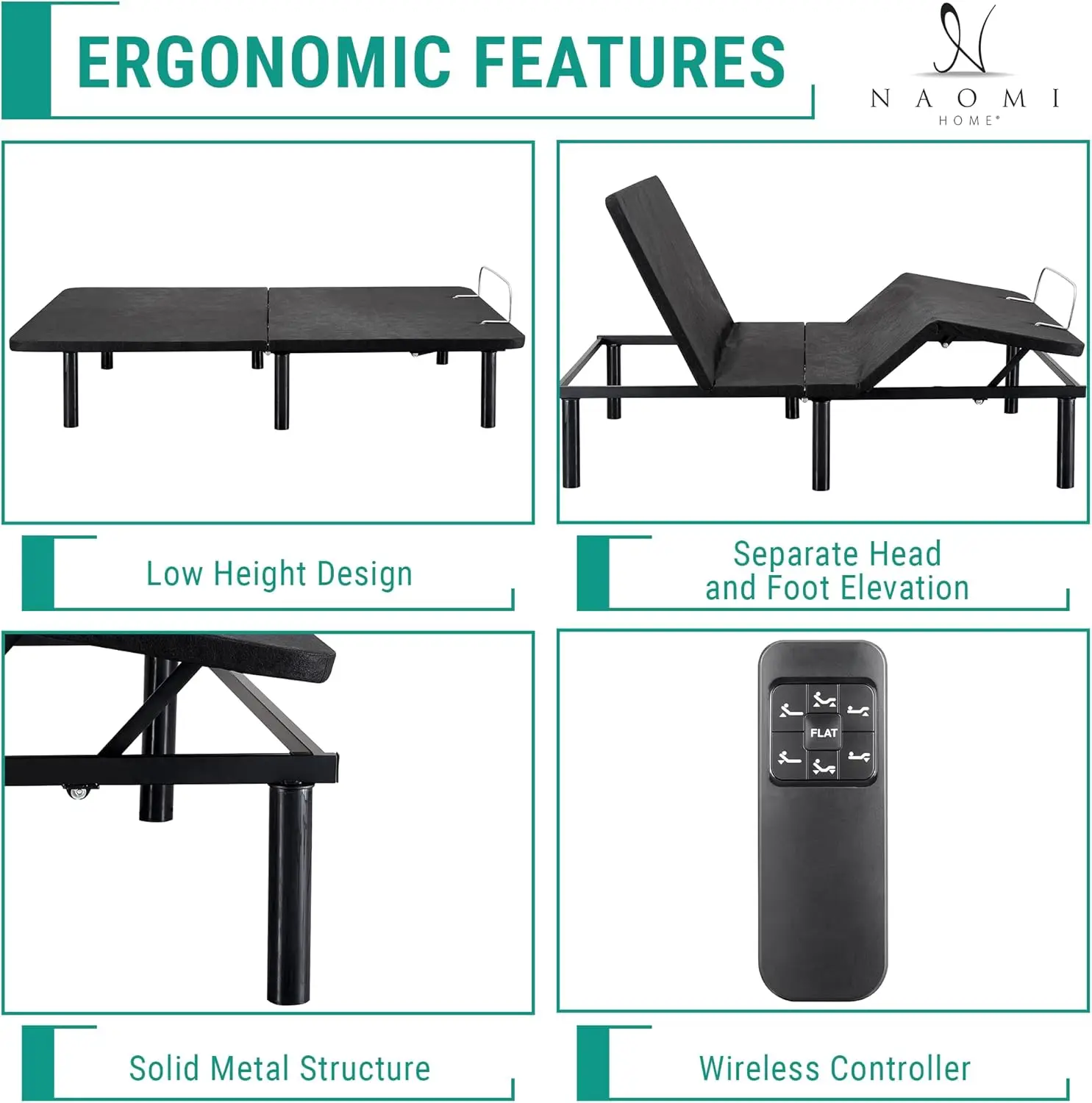 Sleep Enabling Serenity Adjustable Bed Frame Full, Head & Foot Incline, 7 Adjustable Positions, Wireless Remote, Compact