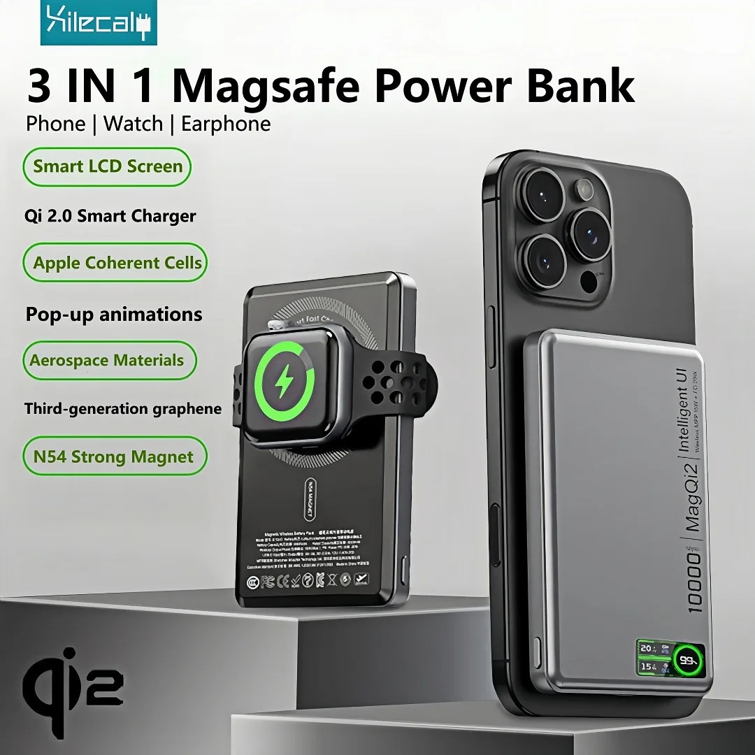 

Xilecaly Qi 2.0 Ultra Thin Power Bank for MagSafe,Magnetic Wireless Fast Charger LED Display Portable Battery For iPhone Airpods