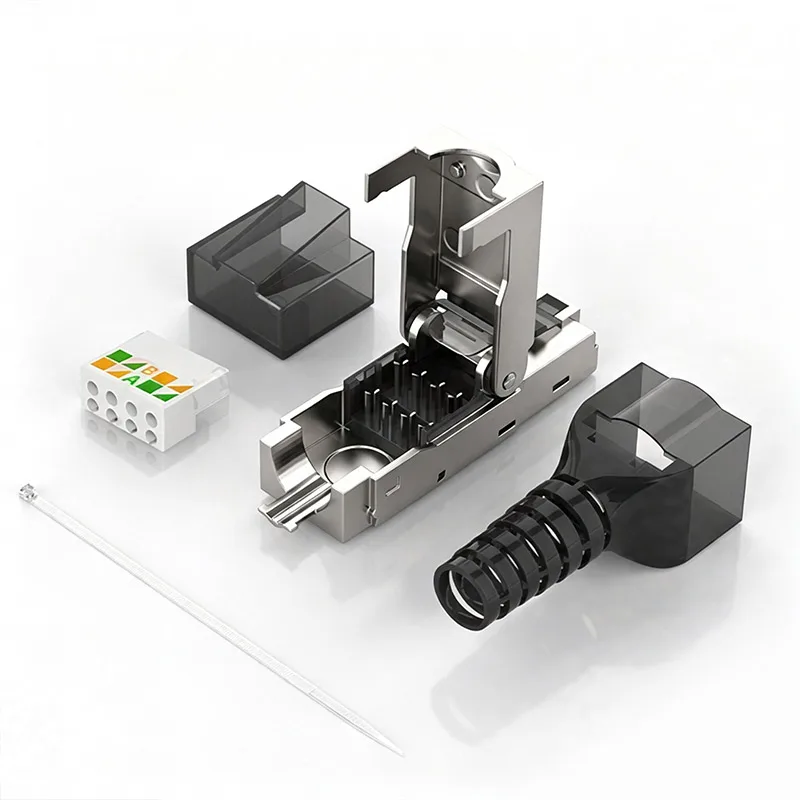 RJ45 Network Crystal Head Pressure-free CAT6A Cat7 Cat8 Shielded Connector Industrial Grade 10G Network Plug Rj45 Category 6e