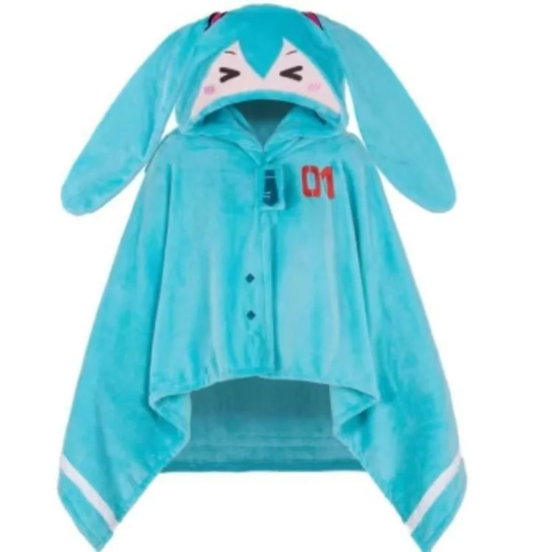 

Hatsune Miku Anime Cloak Air Conditioning Blanket Hooded Kawaii Soft Student Dormitories Office Blanket Shawl Home Furnishings
