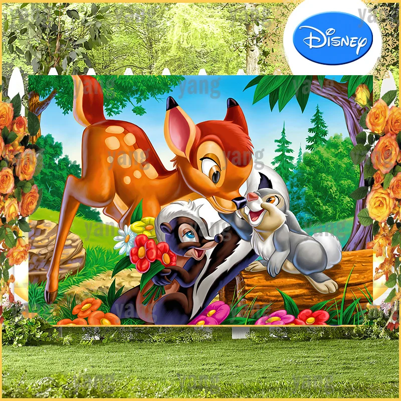 

Cute Deer And Rabbits Disney Support Customize Wall Cloth Baby Shower Kids Birthday Party Backdrop Photography Background Banner