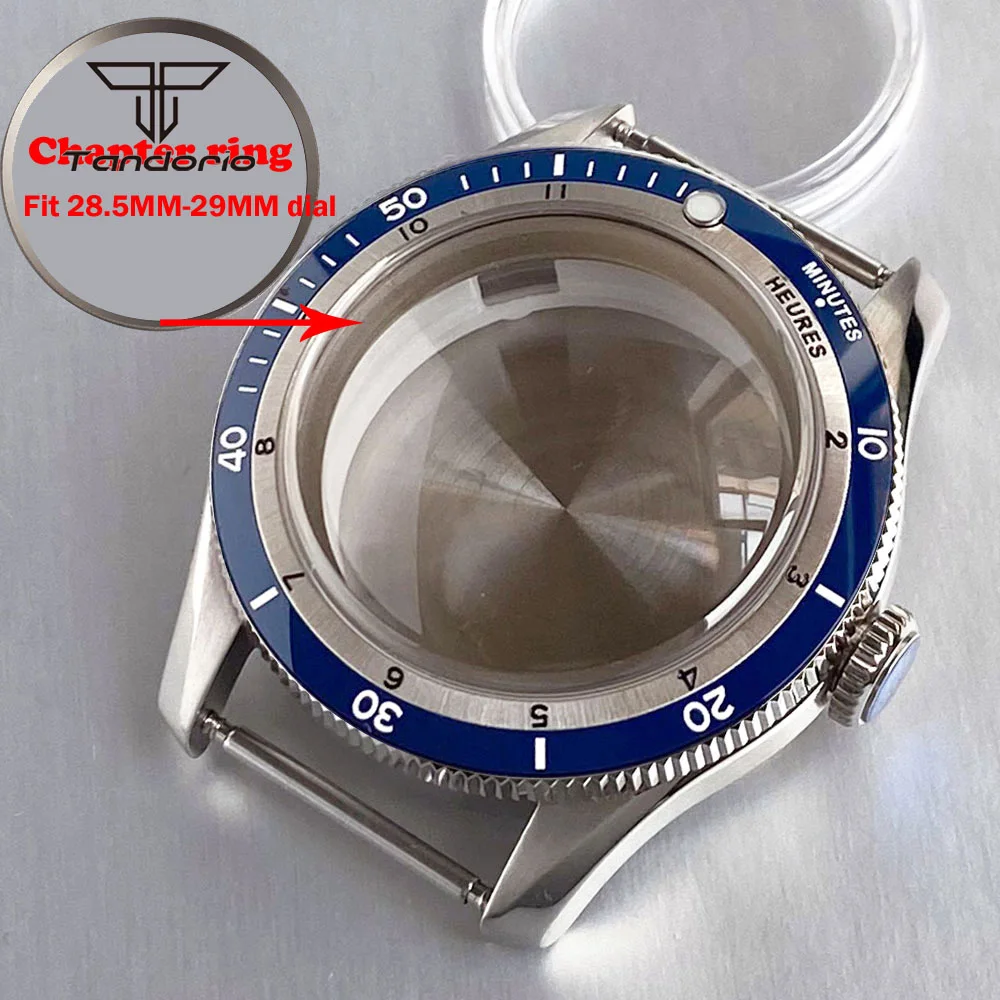 tandorio 316L Edelstahl 40 mm Taucheruhrengehäuse + Innenring + Armband gewölbter Saphir 20 bar wasserdicht passend für NH35 NH36 ETA2824 PT5000 10