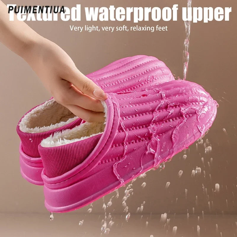 Women Men Winter Slippers Waterproof Eva Warm Slides Bedroom Slip On Home Shoes Women House Cotton Slippers Clogs Indoor Outdoor