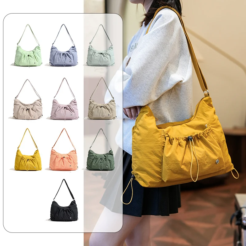 

Women Stylish Pleated Bag Lightweight Large Nylon Shoulder Bag Travel Camping Commuting Drawstring Tote Bag College Storage Bags