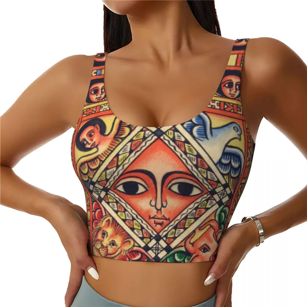 

Custom Ethiopian Ancient Art Workout Crop Tank Tops Women's Seamless Running Yoga Sports Bras