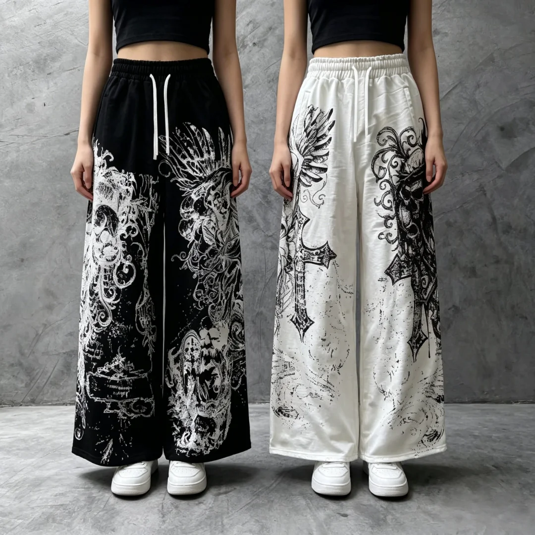 26 Y2K Retro Freizeithosen Gothic Totenkopf Direktdruck Bodenlange Hosen Unisex Streetwear Mode Kleidung Jogger für Erwachsene/Kinder