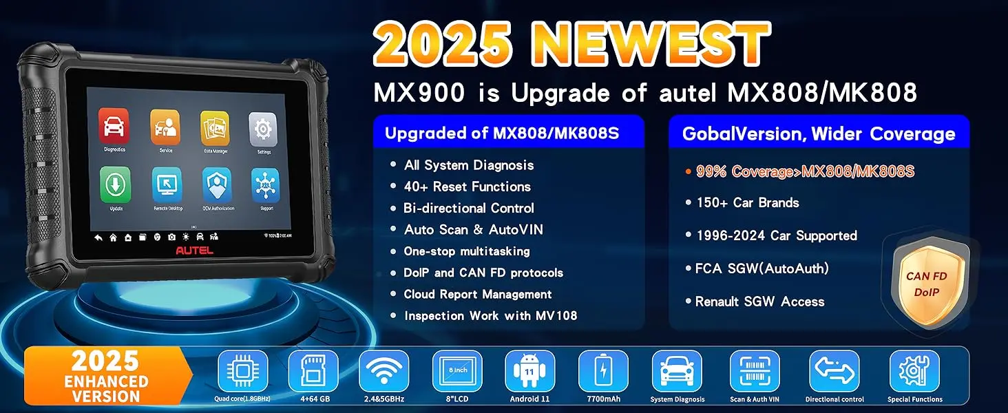 Autel MaxiCheck MX900 OBD2-Scanner, gleichwertig mit MaxiCOM MK900 MK900BT, Diagnosegerät für alle Systeme, CAN FD/DoIP Automotive-Scanner – Detail 1