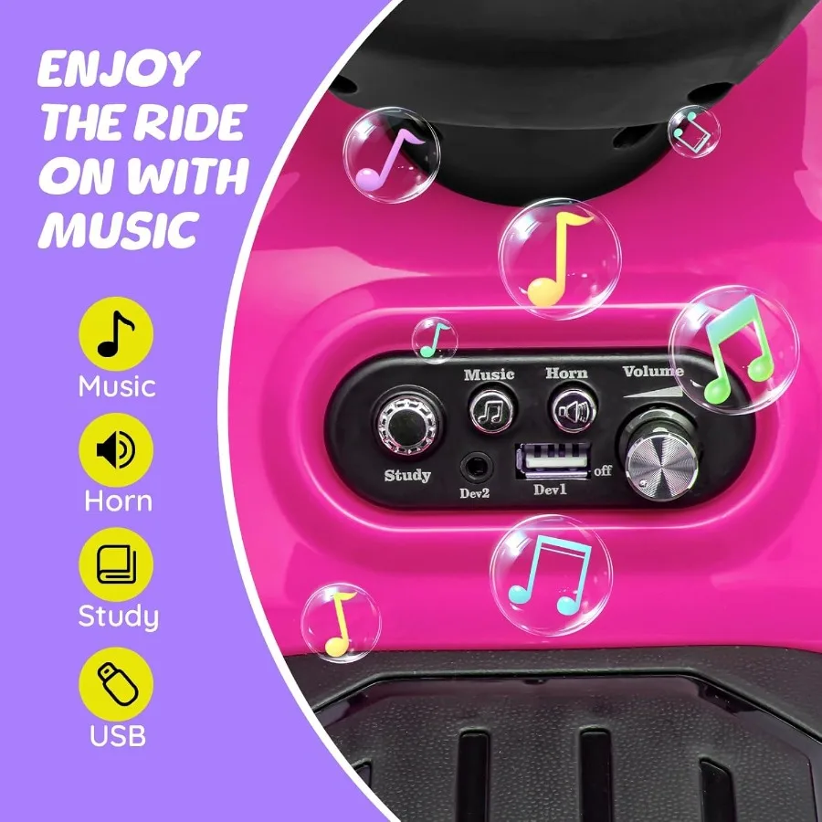 ATV dla dzieci zasilane akumulatorem 6V, quad z muzyką i światłem, prędkość maksymalna 1,9 km/h, quad dla dzieci w wieku 1,5-3 lat, Pin