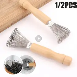 1pc Hair Brush Cleaner Mini Dirt Remover Home Travel Salon Rake with Metal Wire Portable Comb Brush Wooden Handle Cleaning Tools