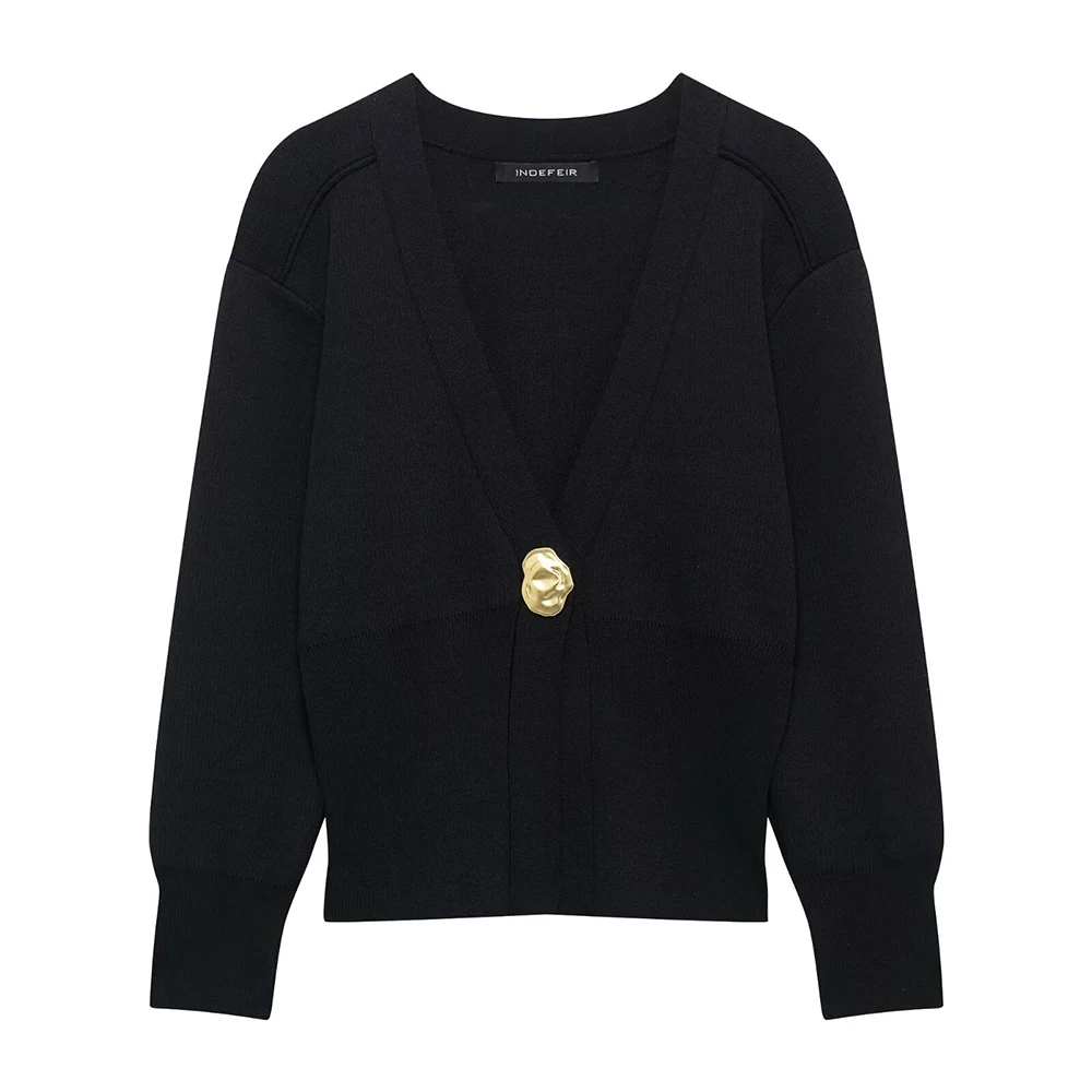 

Осень-зима, вязаный кардиган с определением талии, однотонный свитер с v-образным вырезом, простой топ, женское вязаное пальто, повседневная одежда для повседневного использования