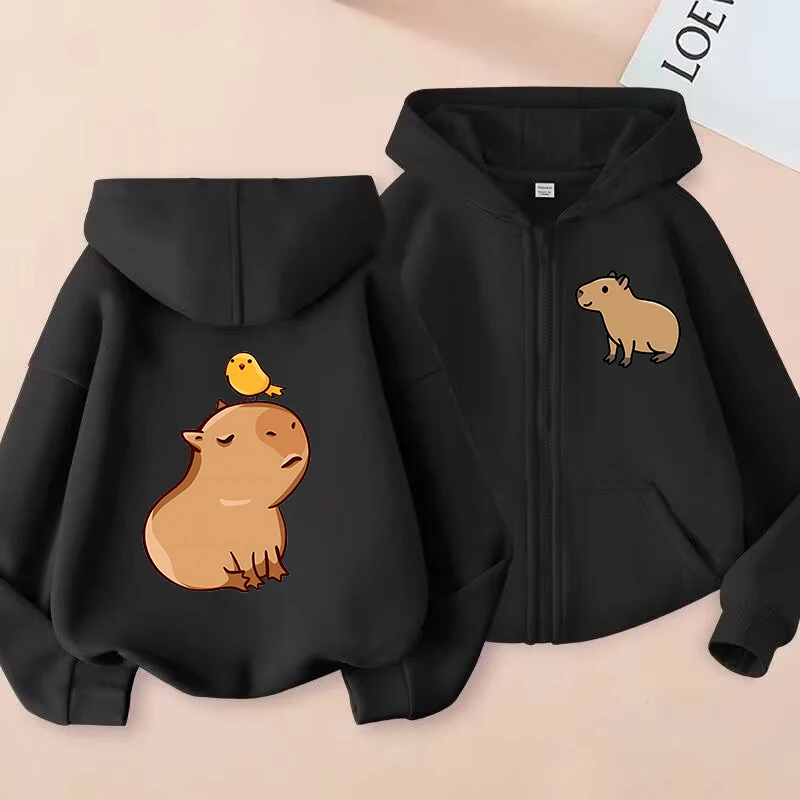 Anime Zip Up Hoodie Kawaii Kids Capybara Children\'s Hoodie Zipper Children Capibara Sweatshirt Clothes Kid Girl Boy Top Hoody
