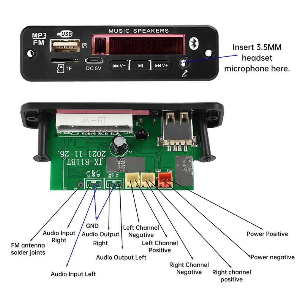 Papan Dekoder Bluetooth MP3 2*20W Stereo dengan Amplifier Daya DC 6-18V Dekoder FM dengan Panggilan Rekaman Motherboard Lossless