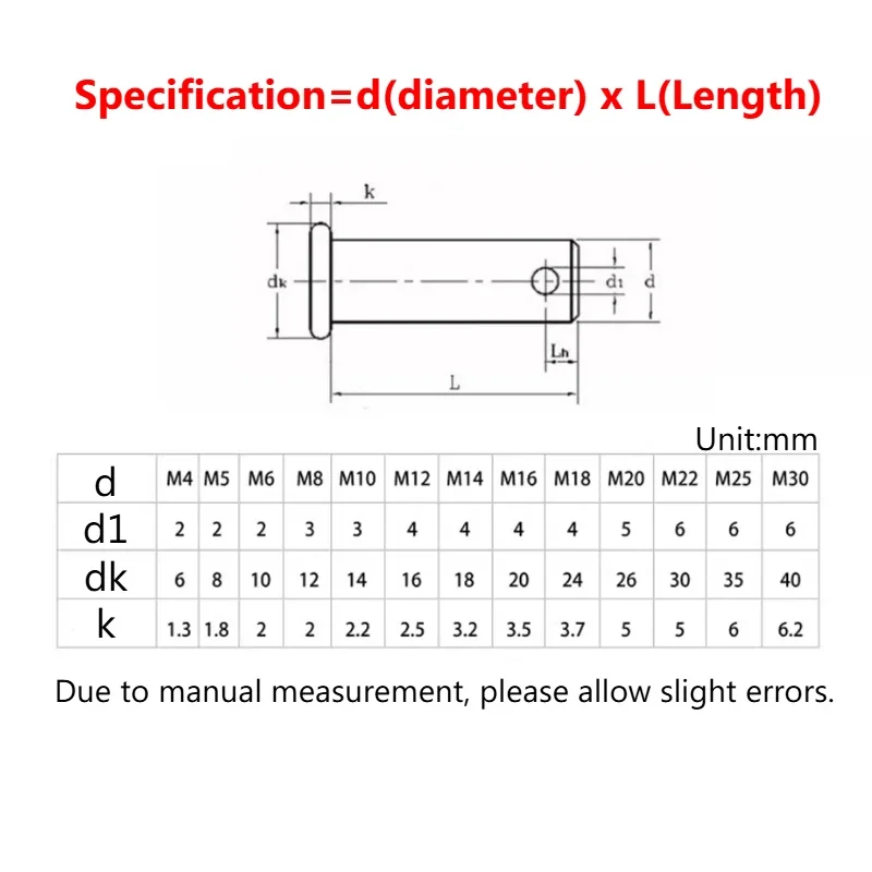 M4~M10 GB882 Grade 4.8 Carbon Steel Black with Hole Pin Shaft Cotter Pin Set Flat Head Cylindrical Positioning Pin