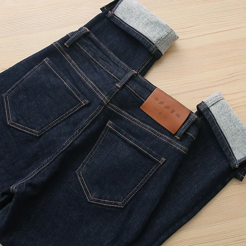 Fleece-gefütterte Jeans für Damen, 2022, Winter, hohe Taille, schmal, gerade, Stretch-Denim-Hose, warme Hose