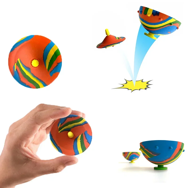 

Hip Hop Jump Half Side Bouncing Ball Anti Stress Fidget Toys for Kids Outdoor Fun Camouflage Spinning Bounce Bowl Fingertip Top