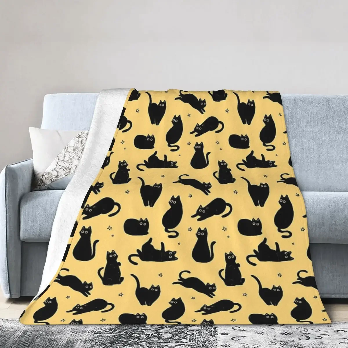 

Black Cat Pattern Blanket Soft Warm Flannel Throw Blanket Bedding for Bed Living room Picnic Travel Home Couch