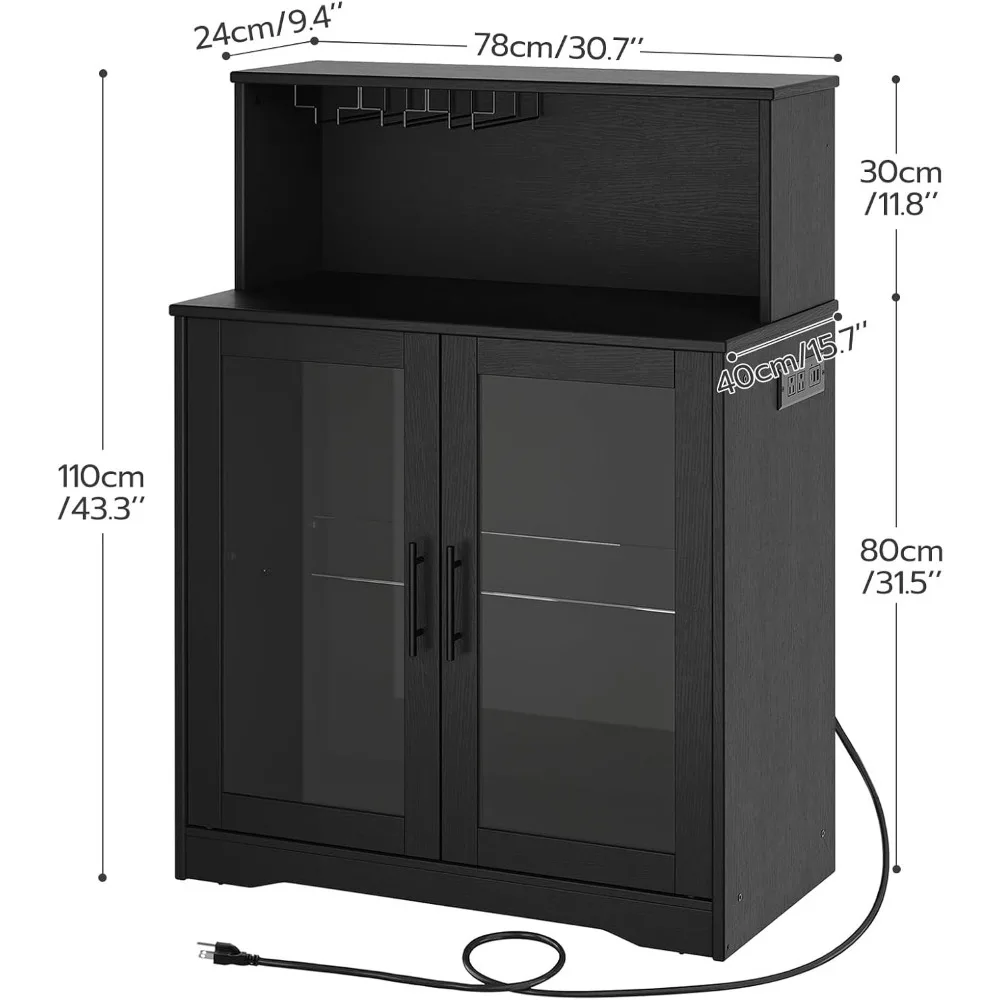Wine Bar Cabinet with LED Light, Home Coffee Cabinet with Wine & Glass Rack, Freestanding Liquor Cabinet with Power