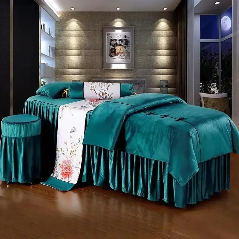 

Luxury Velvet 4pcs Bedding Sets for Beauty Salon Massage Spa Use Duvet Cover Bed Skirt Sheet Duvet Cover Sets with Insert