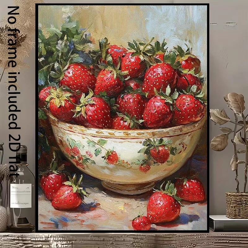 2D Flat, 2D Flat, [2D Flat] 1pc Decorative Canvas Painting Vibrant Strawberry Canvas Art, Delicate Depiction of Strawberries