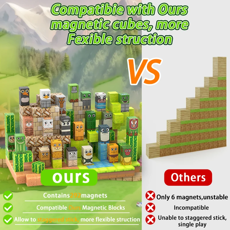 Tralalero Tralala Brainrot Figures magnetic Block Tung Tung Sahur Build Mine Magnet World Sensory Toys for Toddler Birthday Gift