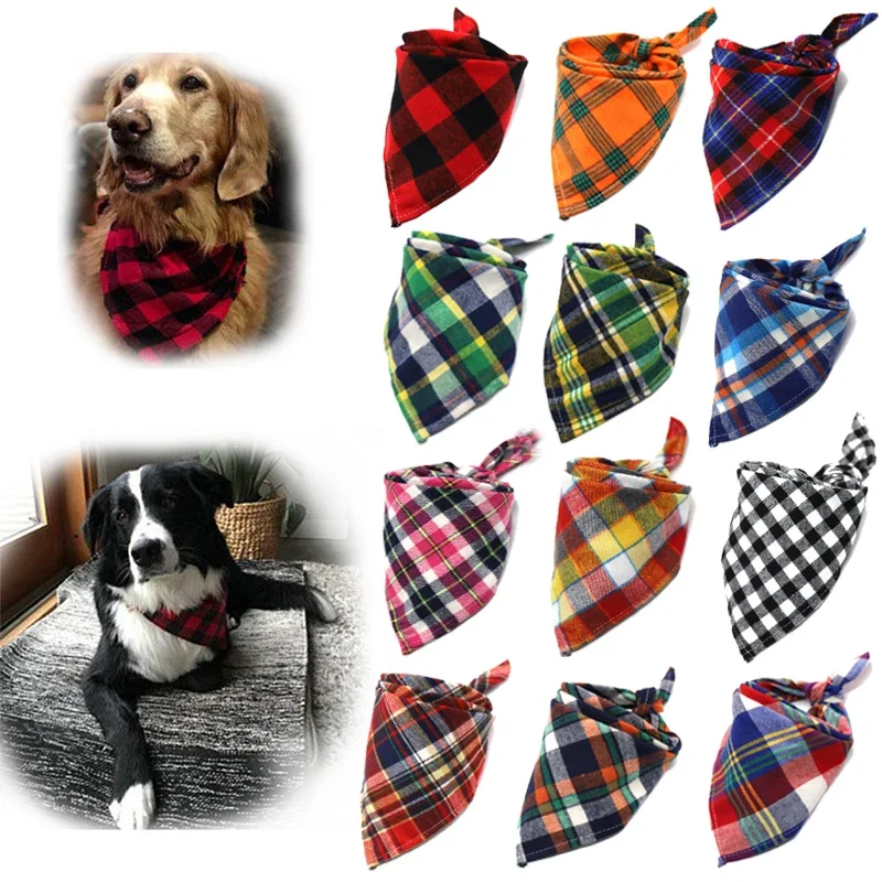 Dog Bandanas Large Pet Scarf Pet Bandana For Dog Cotton Plaid WashableBow ties Collar Cat Dog Scarf Large Dog Accessories Muzzle