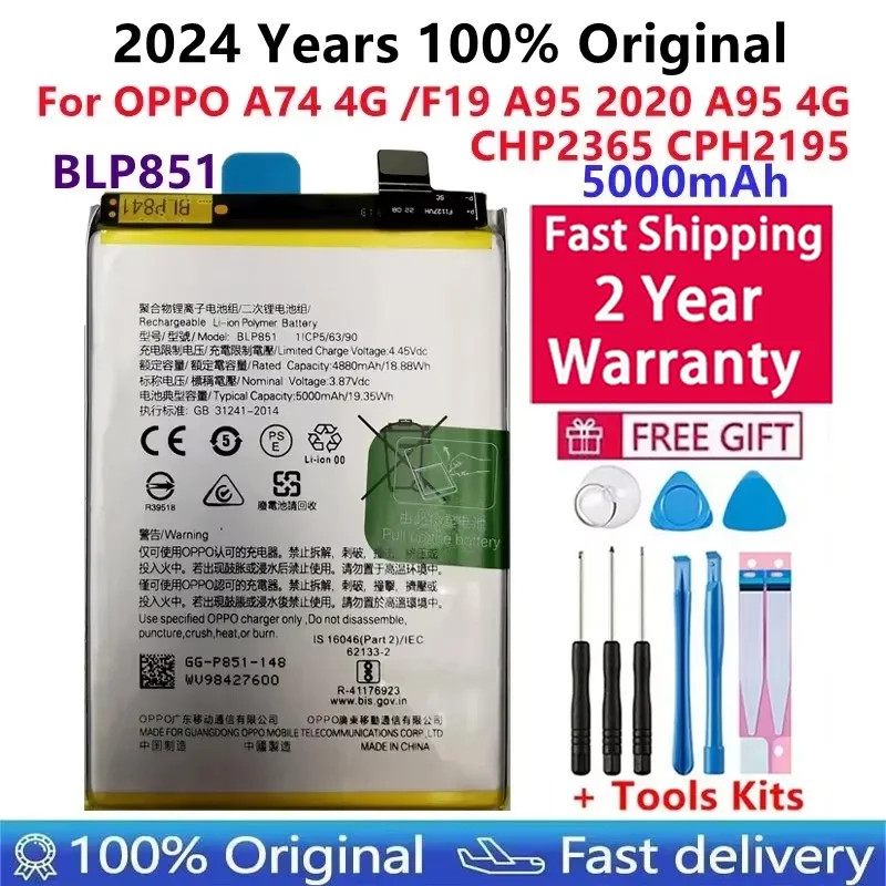 

100% Orginal New Battery 5000mAh BLP851 Battery For OPPO A74 CPH2195 5G BLP851 Mobile Phone Batteries