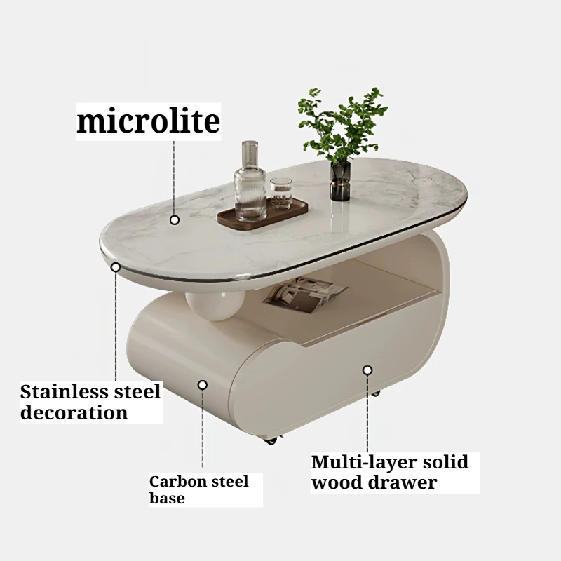 Oval Modern Coffee Table Open Storage Luxury Living Room Portable Side Table Rolling Center Tavolino Da Salotto Home Furniture