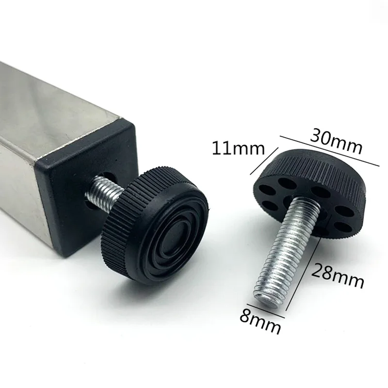 1/4/10pcs M6 M8 Black Square Plastic Pipe Plugs Adjustable Screw Foot Pad Furniture Leg End Caps 10 15 16 19 20 25 30 38 40 50mm