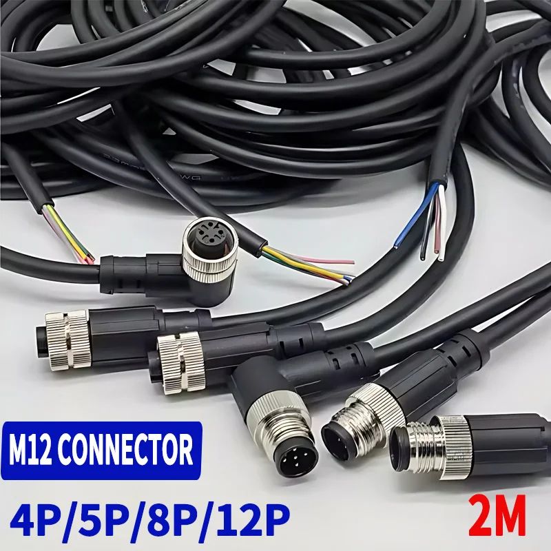 

1PCS 2 - Meters M12 Waterproof Sensor Connector Cable Plug (Male & Female, 4/5/8/12 - Pin), PVC Integrated - injection Molding.