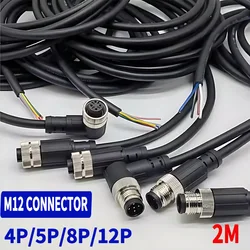 1PCS 2 - Meters M12 Waterproof Sensor Connector Cable Plug (Male & Female, 4/5/8/12 - Pin), PVC Integrated - injection Molding.